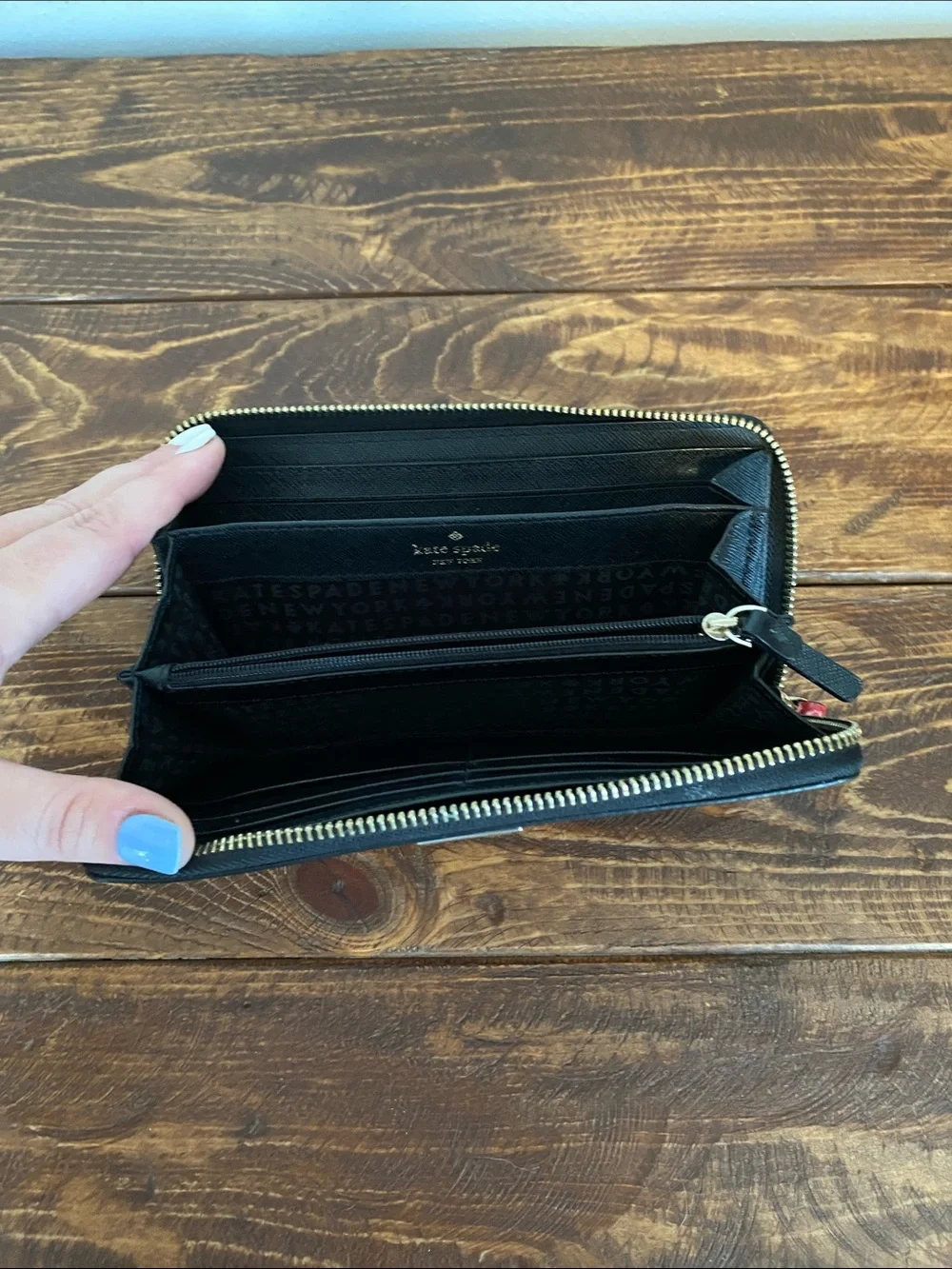 Kate Spade Black Rose Zip-Around Wallet